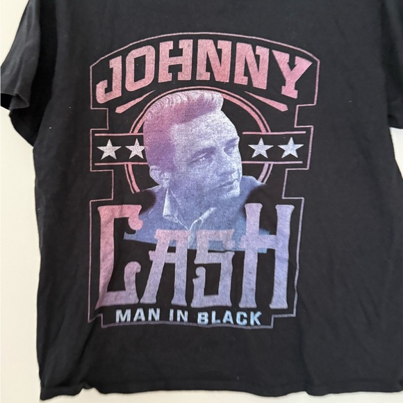 Johnny Cash Black Tee with Pink and Blue Graphic - Picture 2 of 5